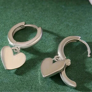 NEW - Cute silver tone with heart charm hoops